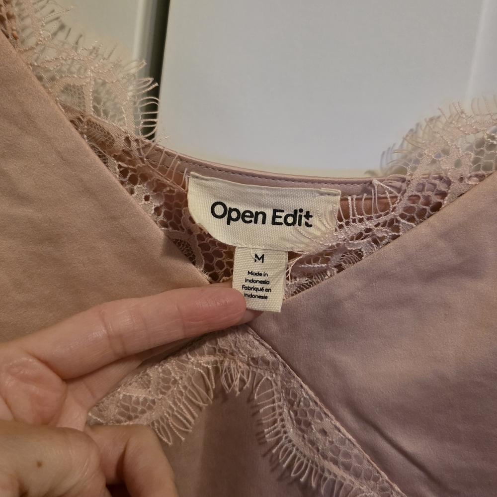 Open Edit Pink Smoke Slipndress Midi Satin Lace Trim Size M - Picture 3 of 8